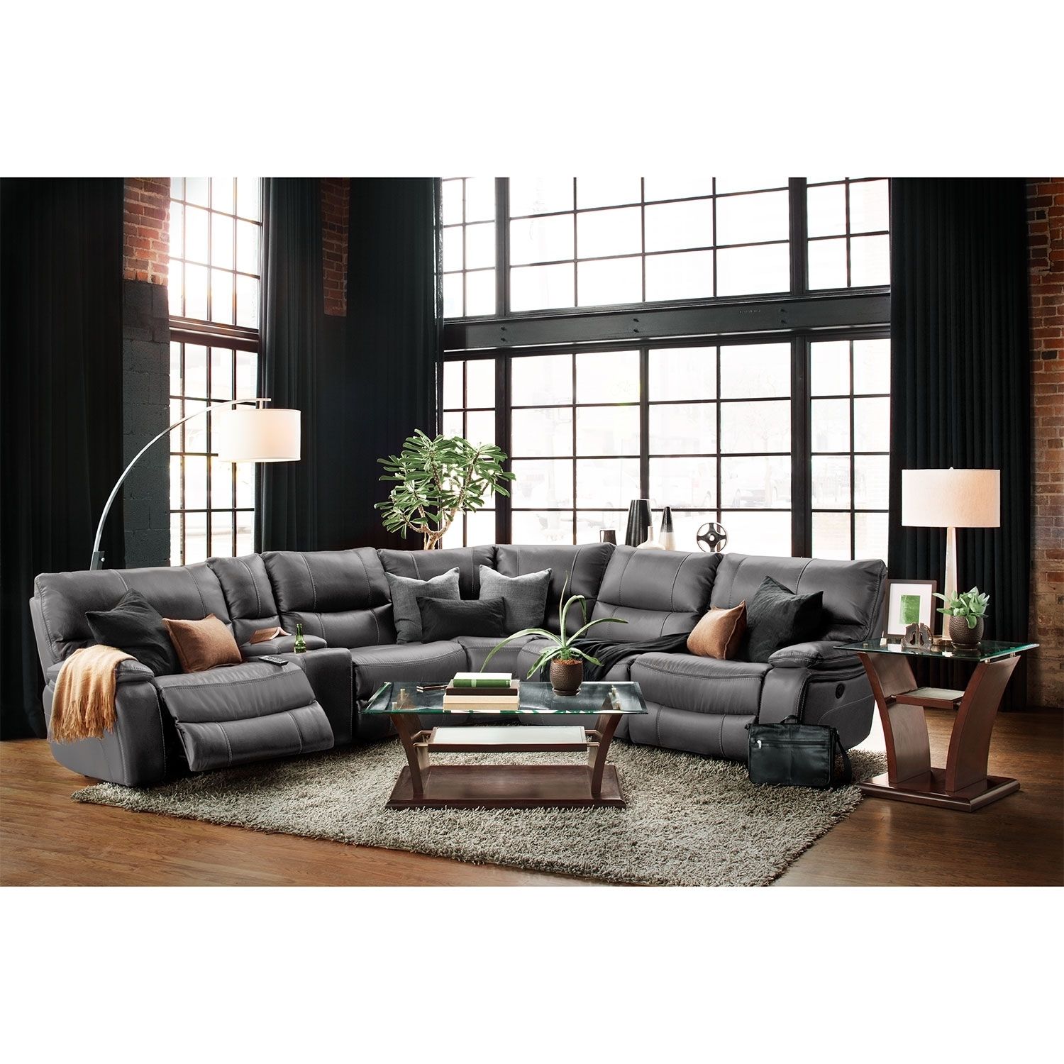 3 Pc Mccaskill Collection Gray Leather Match Upholstered Sectional In Economax Sectional Sofas (Photo 10 of 10)