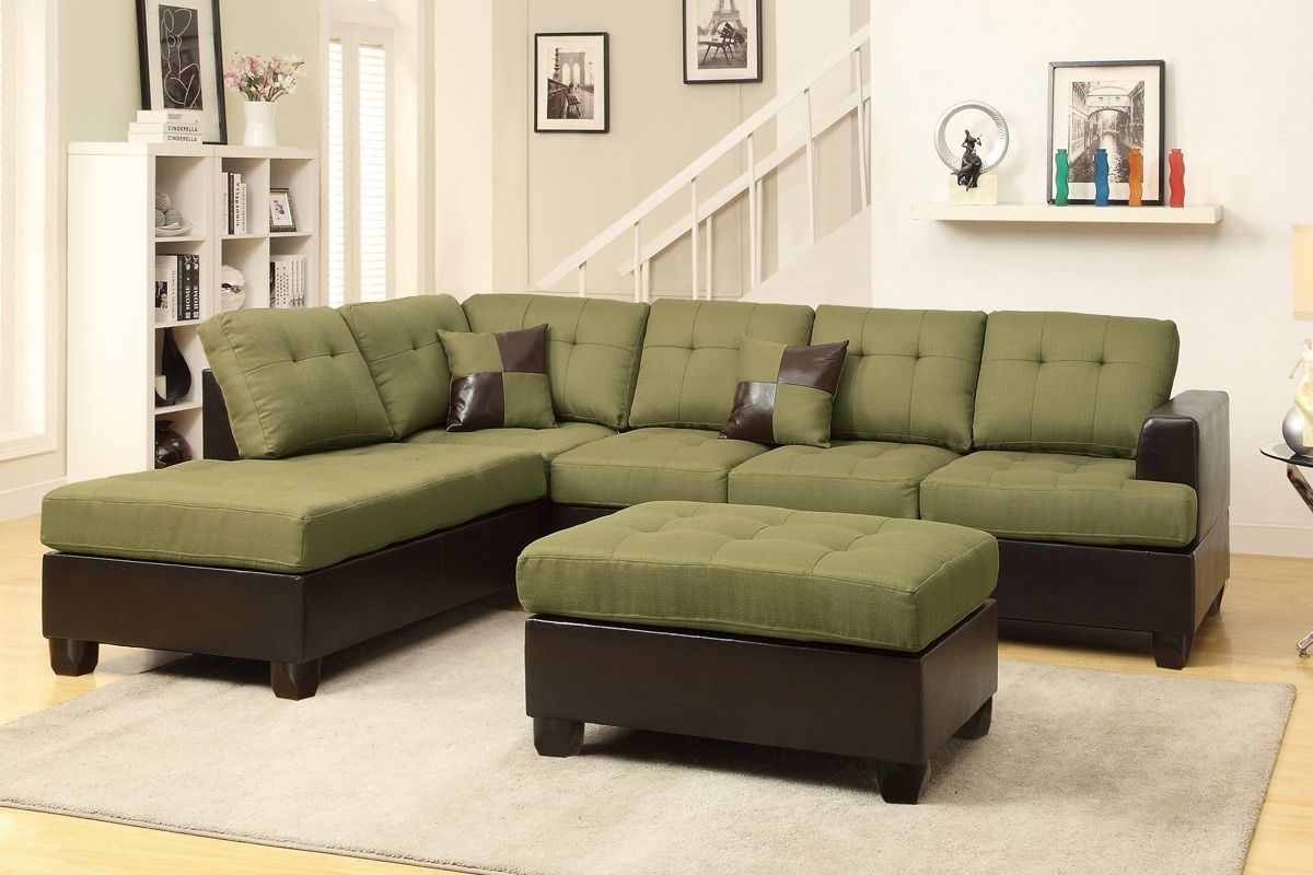 Abby Green Sectional Sofa W/ Ottoman Pertaining To Green Sectional Sofas With Chaise (Photo 1 of 10)