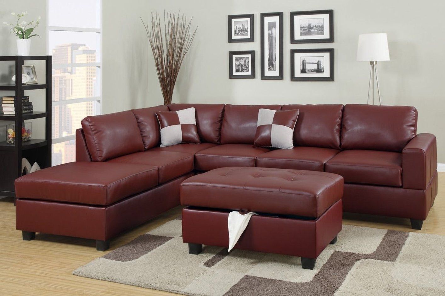 April Red Leather Sectional Sofa And Ottoman – Steal A Sofa For Red Leather Sectional Couches (View 7 of 15)
