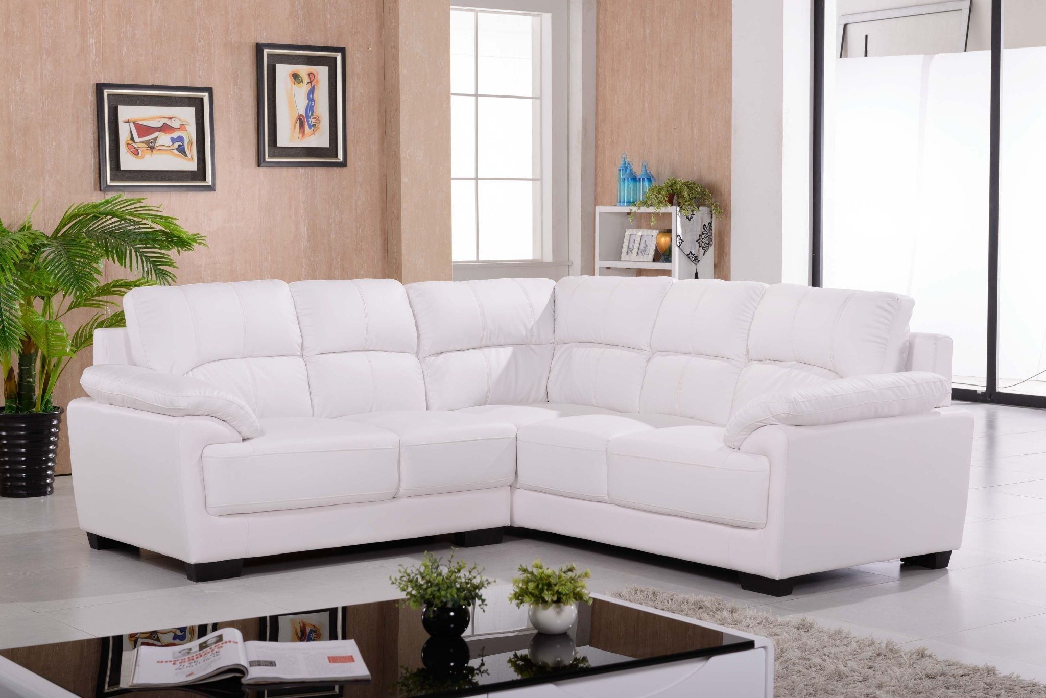 white faux leather corner sofa