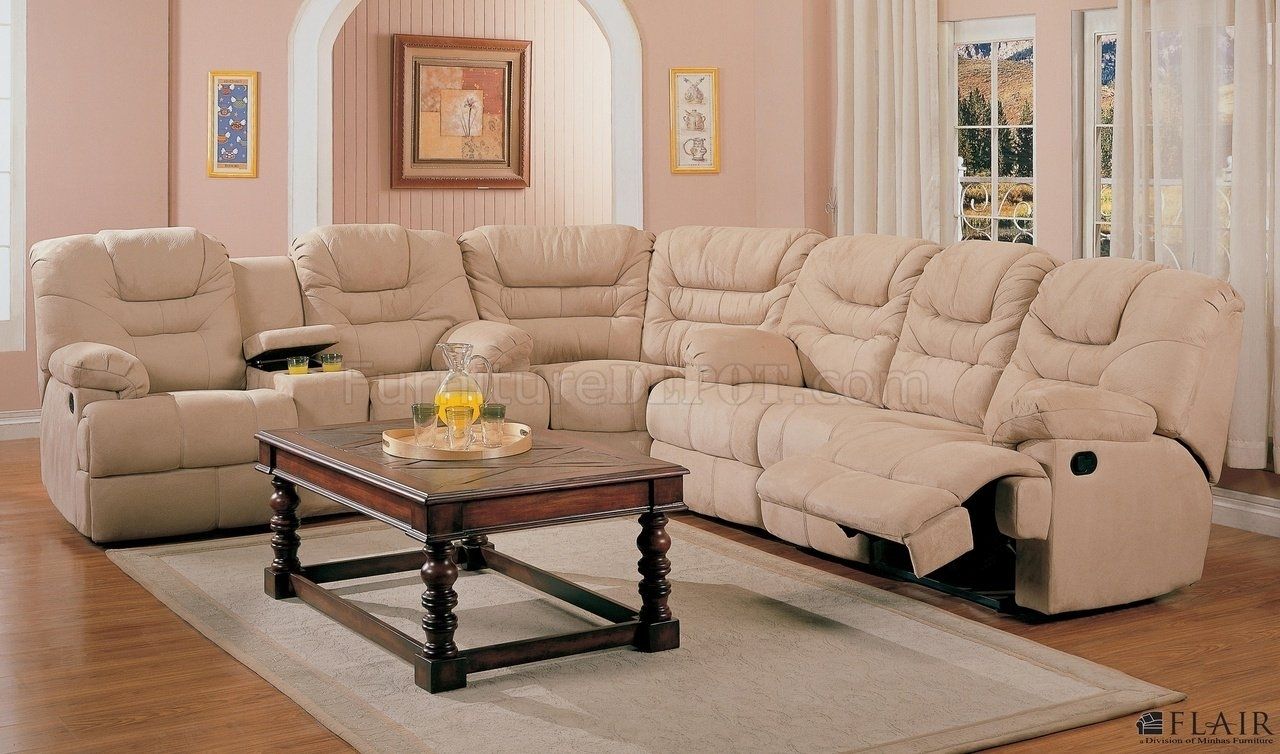 Beige Saddle Fabric Stylish Modern Reclining Sectional Sofa With Regard To Beige Sectional Sofas (View 15 of 15)