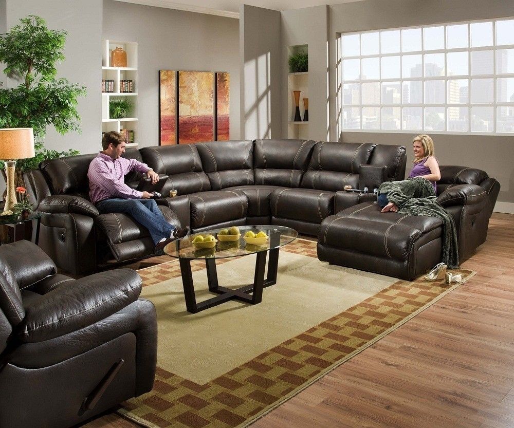 Blackjack Simmons Brown Leather Sectional Sofa Chaise Lounge Theater With Leather Recliner Sectional Sofas (Photo 10 of 10)