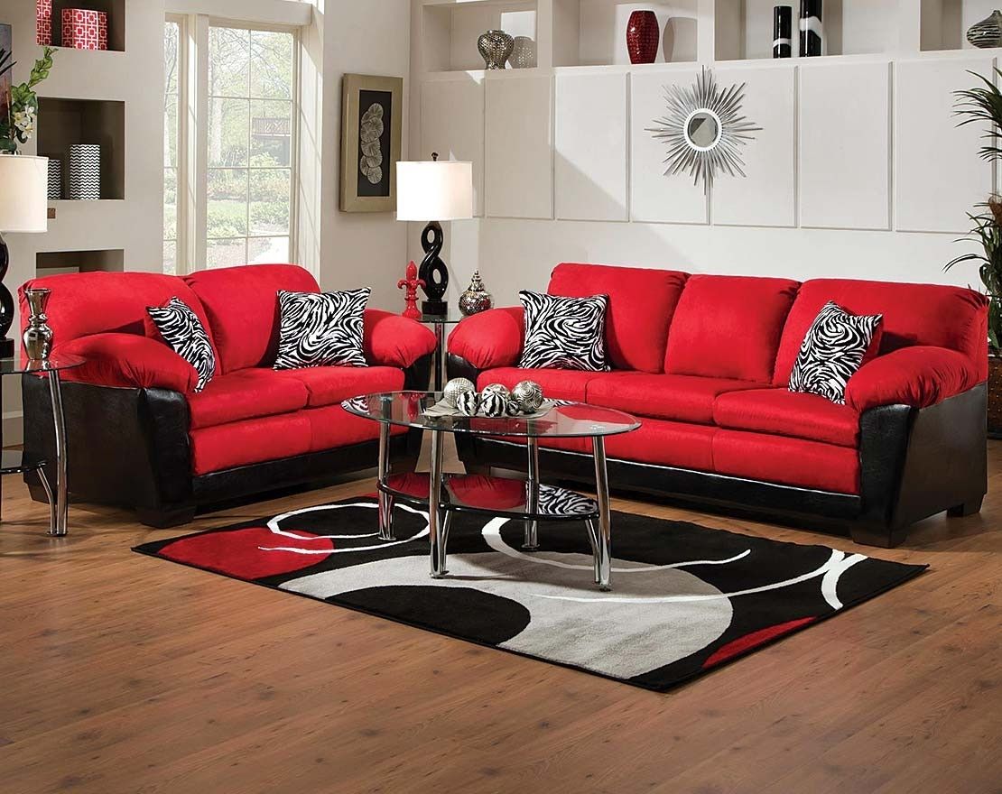 Bold Red And Black Couch Set | Implosion Red Sofa & Loveseat Intended For Red And Black Sofas (Photo 2 of 10)