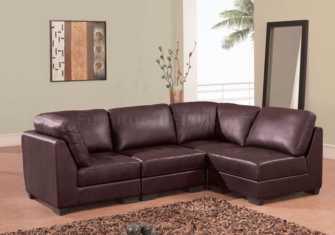 Brown Leather 4 Pc Modern Sectional Sofa W/tufted Seats With Regard To Gallery Furniture Sectional Sofas (Photo 2 of 10)