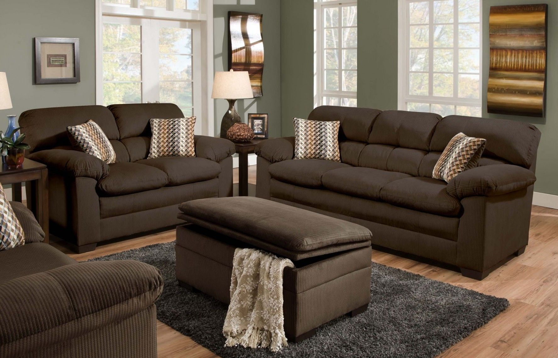 Cappuccino Sectional Sofa Set Having Pillow Arms Details Also Inside Sofas With Ottoman (View 8 of 10)