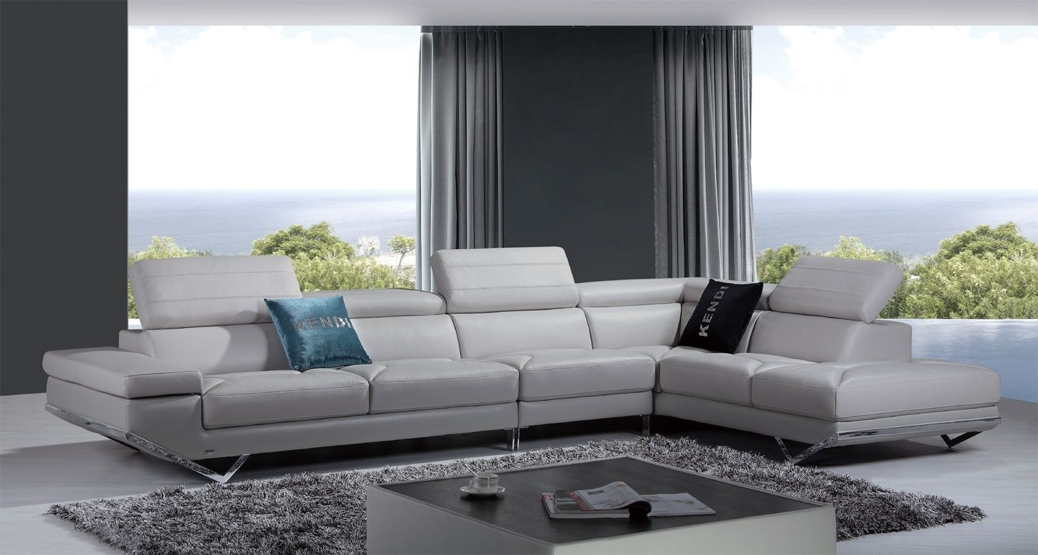 Casa Quebec Modern Light Grey Italian Leather Sectional Sofa Regarding Quebec Sectional Sofas (View 3 of 10)