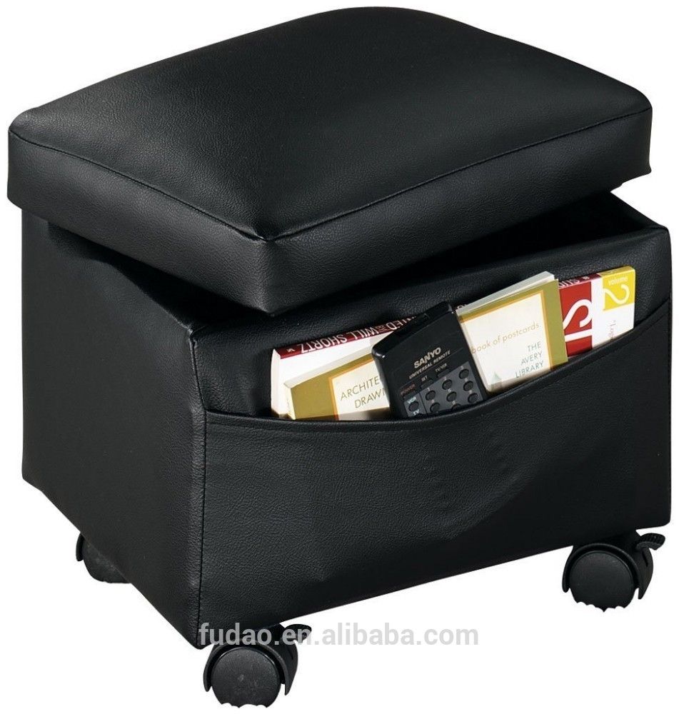 Cube Stool Upholstered Footrest Storage Leather Ottoman With Wheels For Ottomans With Wheels (Photo 1 of 15)