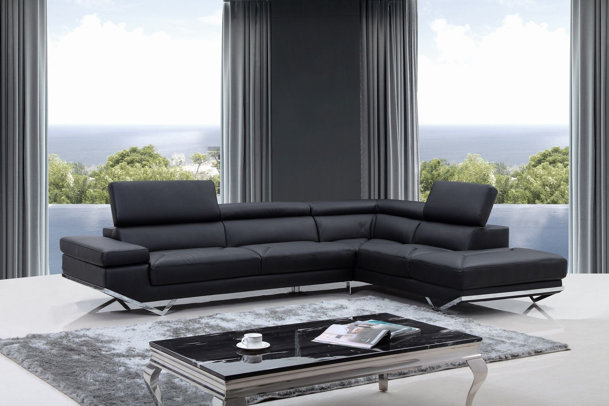 Divani Casa Quebec Modern Black Eco Leather Sectional Sofa | Media For Quebec Sectional Sofas (View 5 of 10)