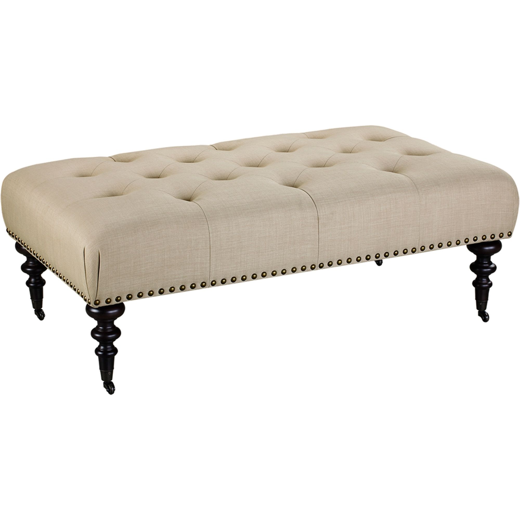 Dorel Living Winston Button Tufted Upholstered Ottoman, Beige Throughout Ottomans With Wheels (View 8 of 15)