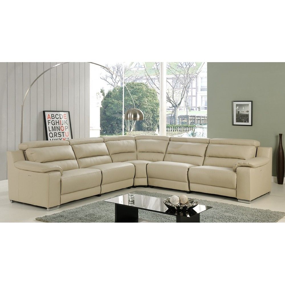 Elda Italian Leather Reclining Sectional Sofa | Beige, At Home Usa With Regard To Beige Sectional Sofas (Photo 12 of 15)