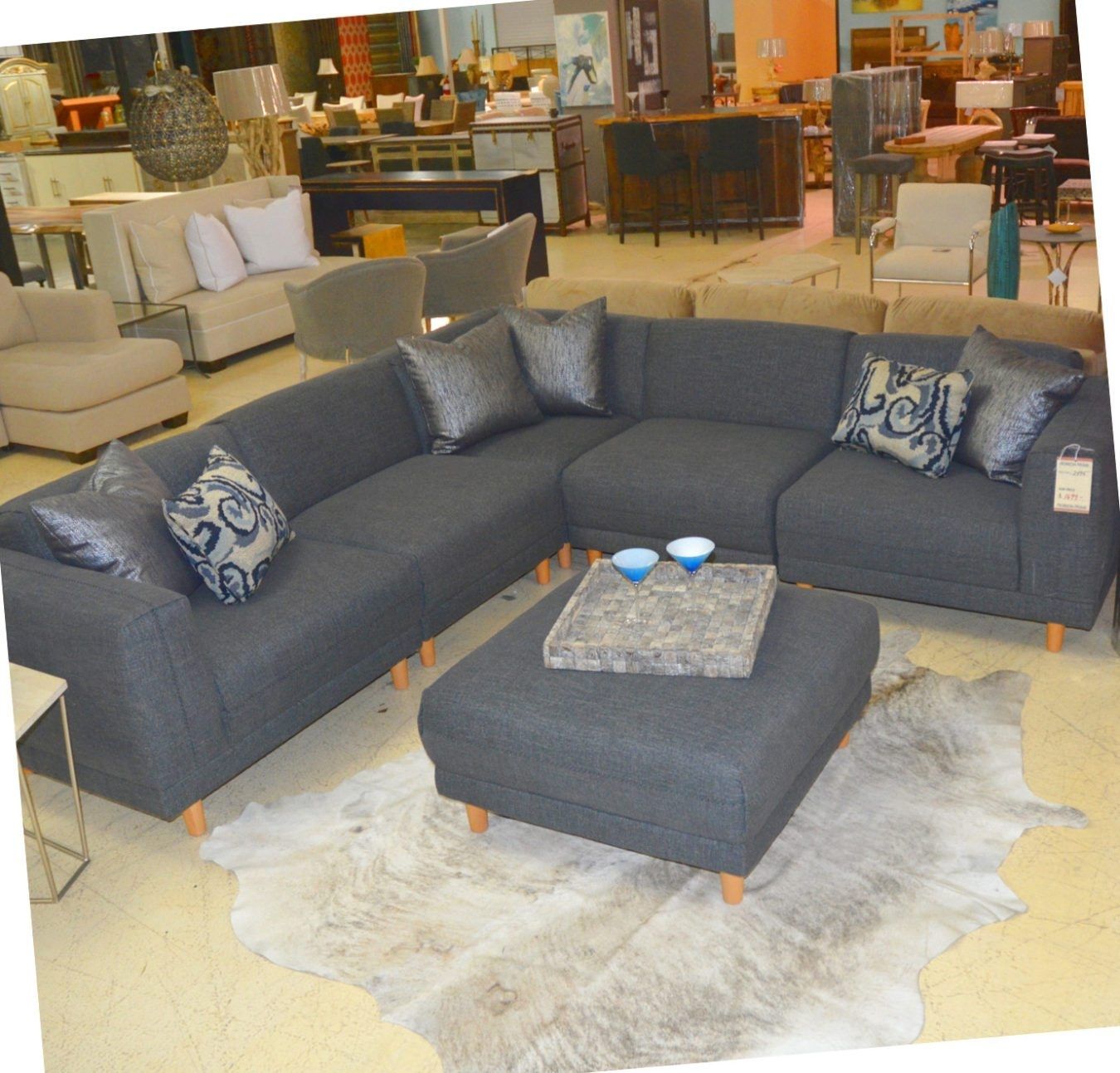 Five Piece Grey Sectional And Ottoman – Horizon Home Furniture Intended For Cheap Sectionals With Ottoman (Photo 1 of 15)