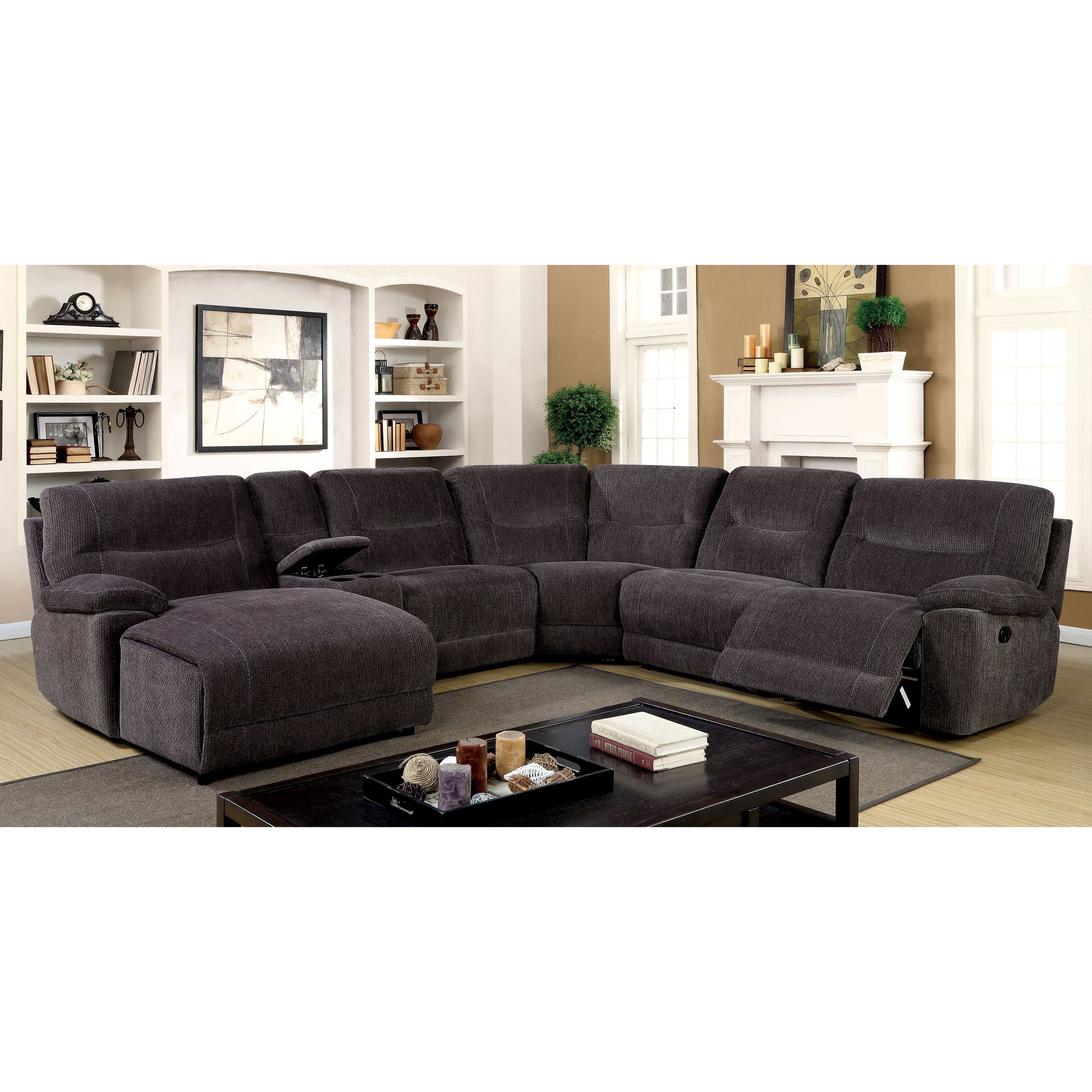 Furniture Of America Colen Reclining Chenille Fabric Grey L Shaped With Johnson City Tn Sectional Sofas (View 6 of 10)