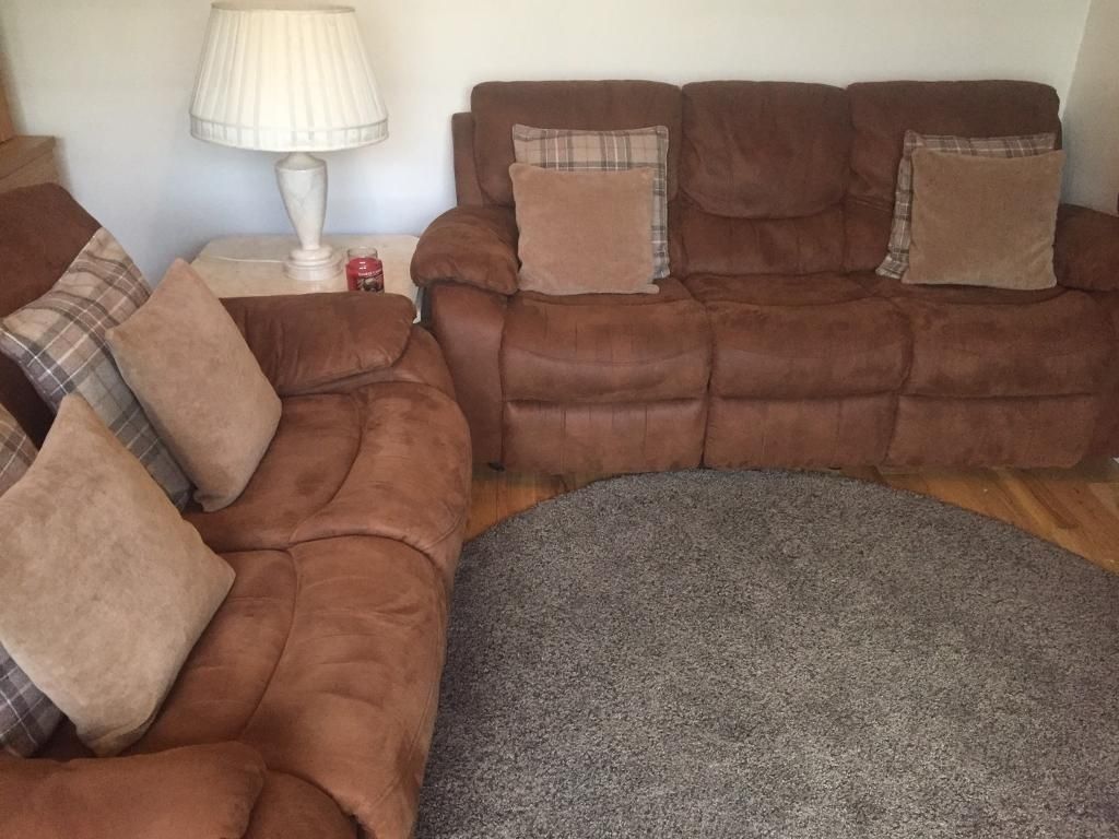Harvey Furniture Suite (3 Seater And 2 Seater Faux Suede In Tan For Faux Suede Sofas (Photo 1 of 10)