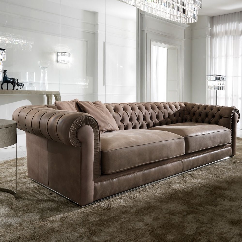High End Italian Nubuck Leather Button Upholstered Sofa | Juliettes For High End Sofas (Photo 5 of 10)