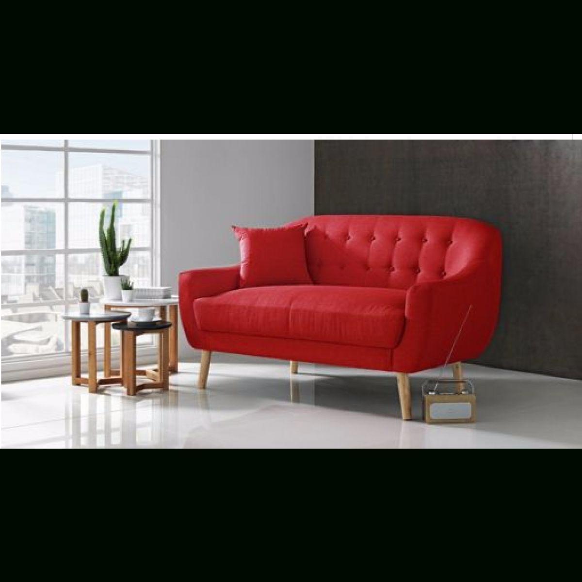 Hygena Lexie Retro Compact Fabric 2 Seater Sofa – Poppy Red Intended For Retro Sofas (View 4 of 10)