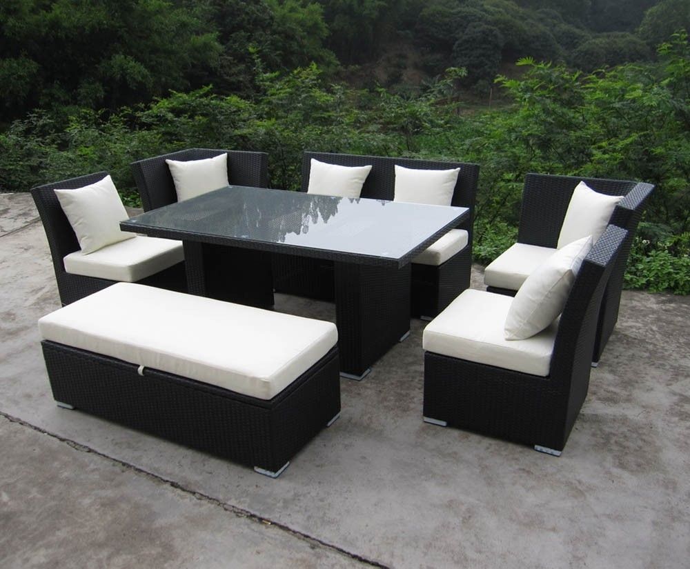Jamaican Sofa And Dining Set In Black Wicker, Ivory Fabric Throughout Jamaica Sectional Sofas (View 1 of 10)