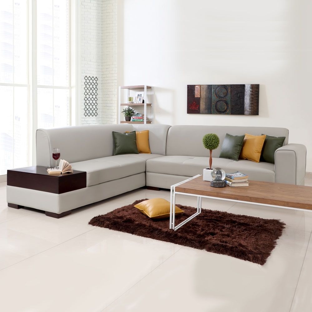 L Shaped Sofas, Alden Leatherette L Shape Sofa Left – Light Beige Intended For L Shaped Sofas (Photo 3 of 10)