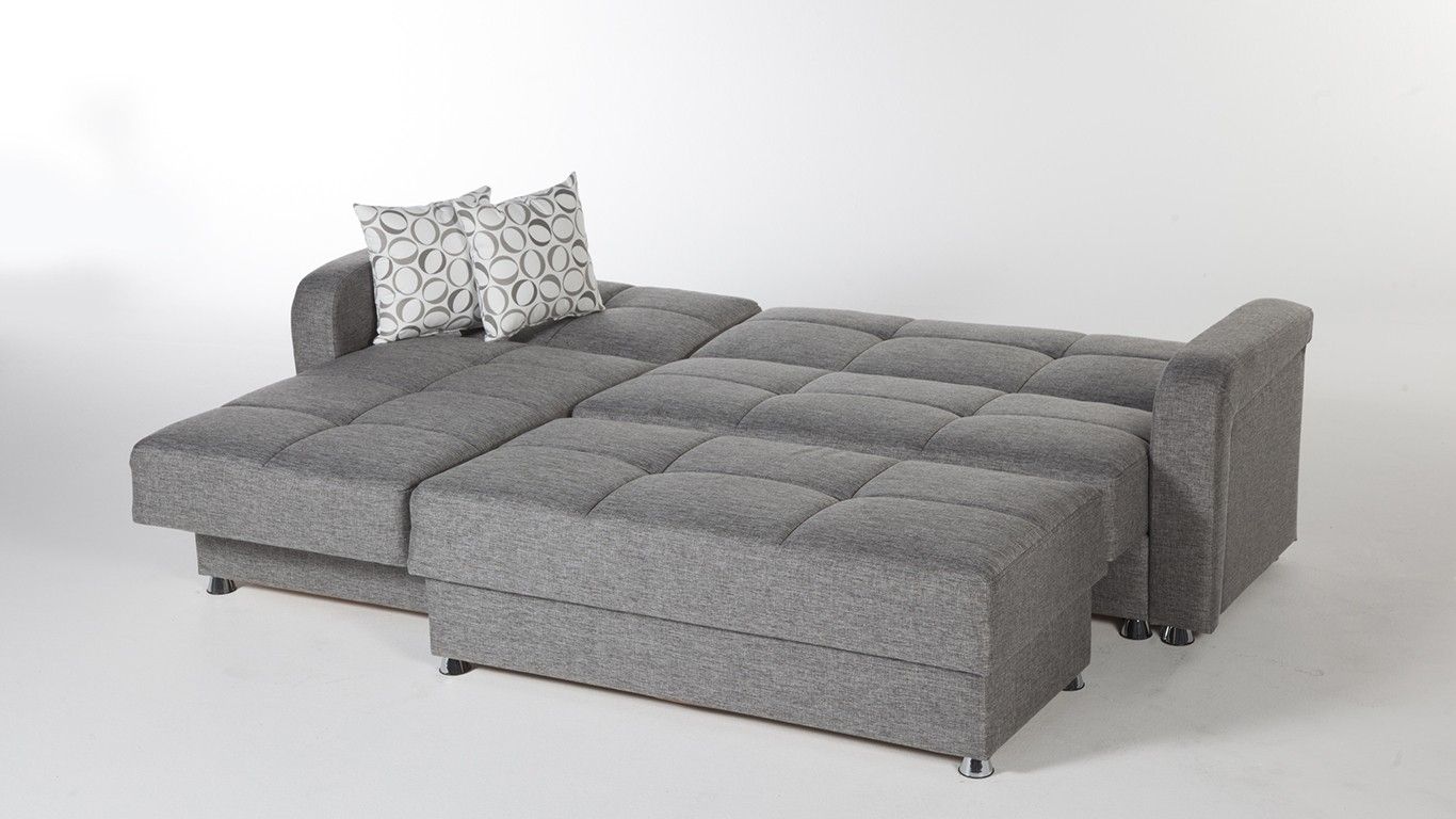 Large 3 Piece Microfiber Tufted Sectional Sleeper Sofa With Storage Pertaining To Sectional Sleeper Sofas With Ottoman (Photo 4 of 15)