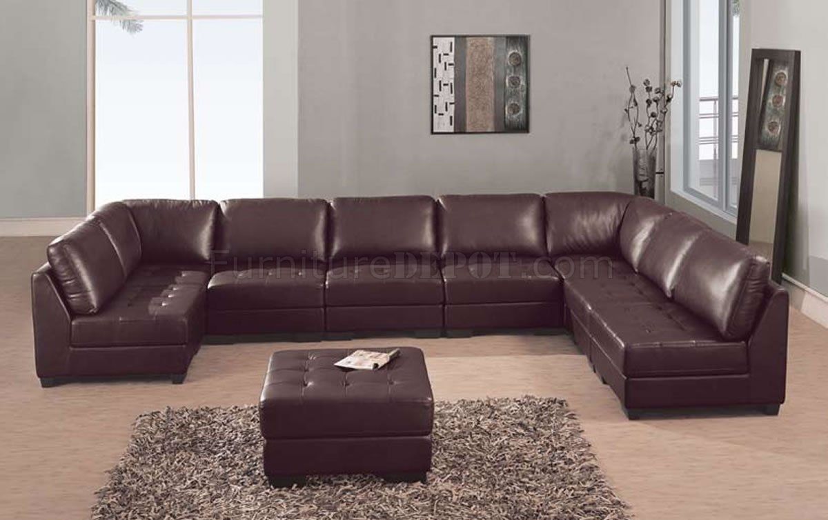 Leather 8 Pc Modern Sectional Sofa W/tufted Seats With High End Leather Sectional Sofas (View 3 of 10)
