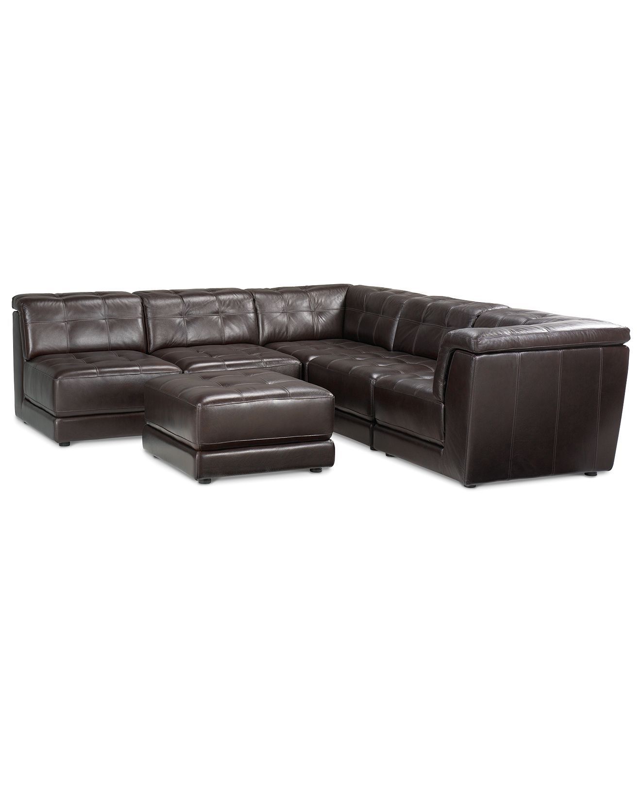 Macy's Stacey Leather Sectional Sofa, 6 Piece Modular (3 Armless In 6 Piece Leather Sectional Sofas (View 10 of 10)