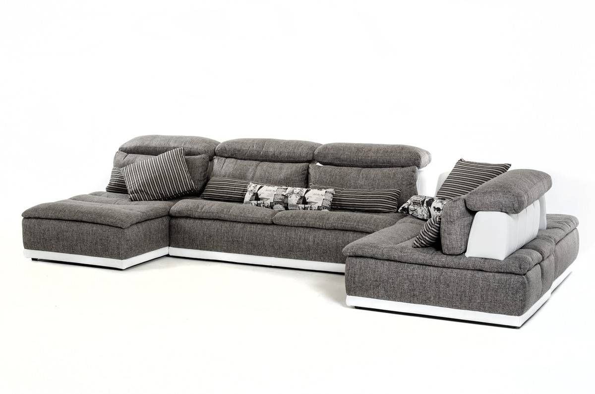 Made In Italy Grey Fabric And White Leather Sectional Sofa El Paso Pertaining To El Paso Sectional Sofas (Photo 2 of 10)