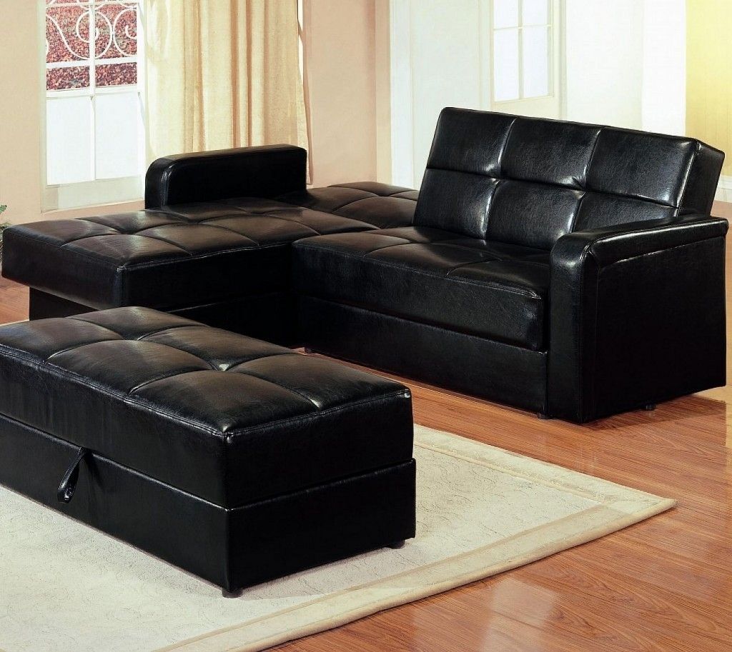 Maximizing Small Living Room Spaces With American Black Leather In Sectional Sleeper Sofas With Ottoman (Photo 8 of 15)