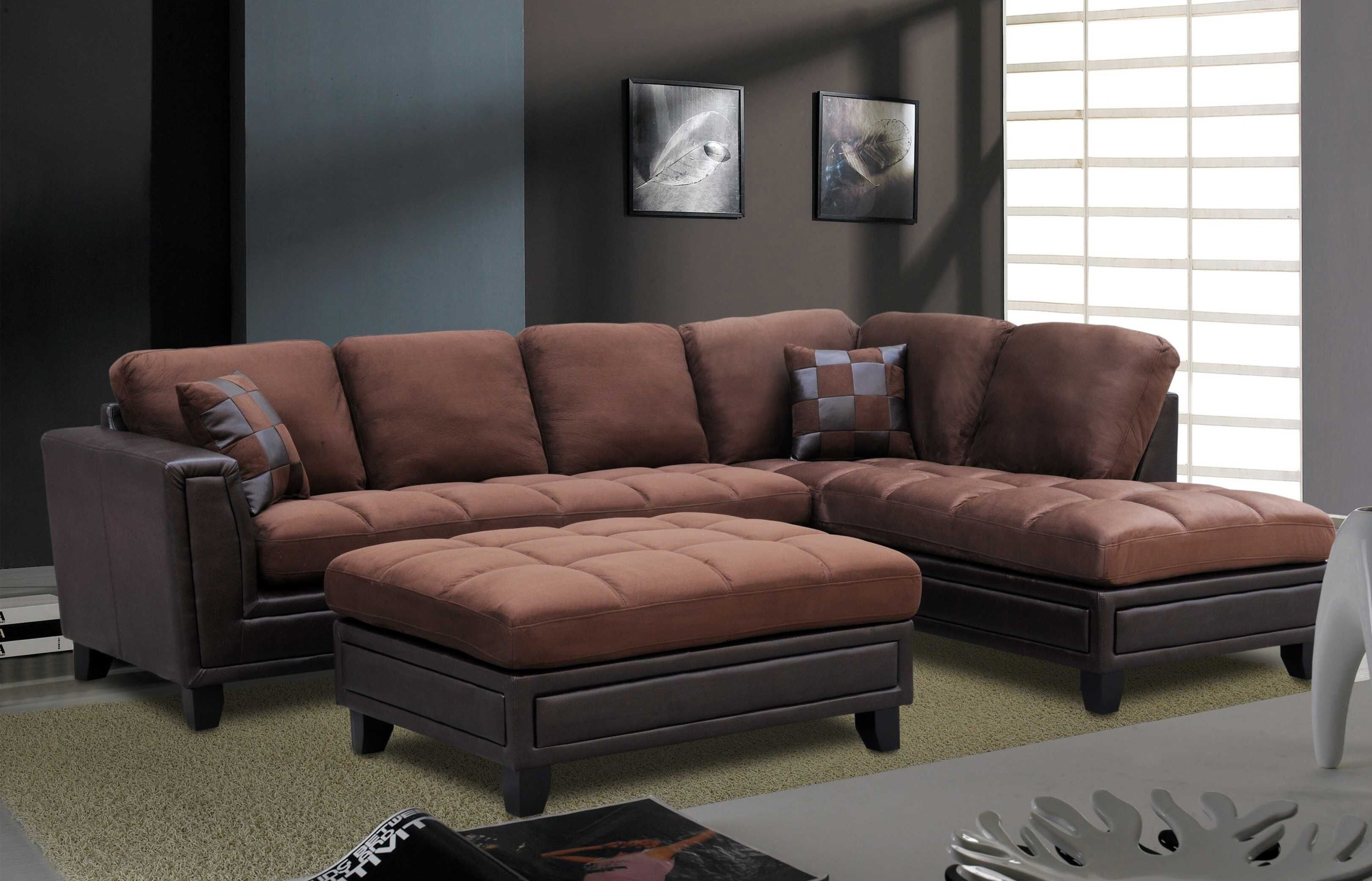 Microfiber Sectional With Free Ottoman – Chocolate Brown | Orange Throughout Orange County Ca Sectional Sofas (Photo 2 of 10)