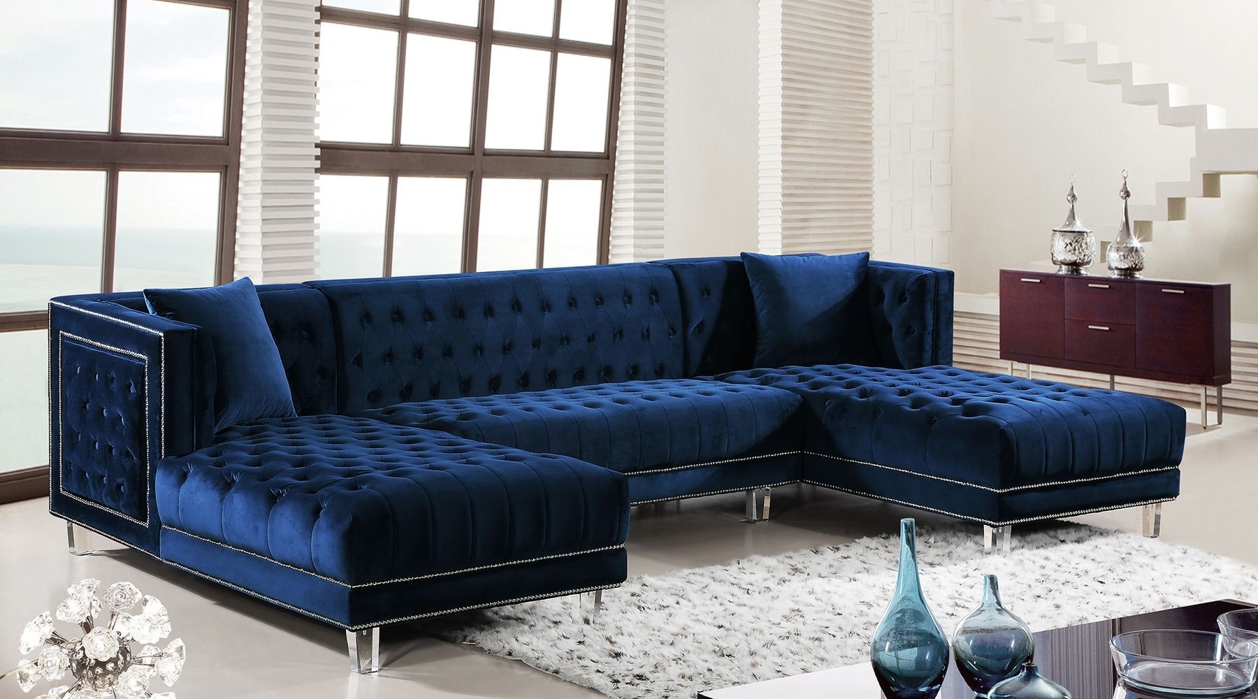 Moda Blue Sectional Sofa 631 Meridian Furniture Sectional Sofas At Regarding Blue Sectional Sofas 
