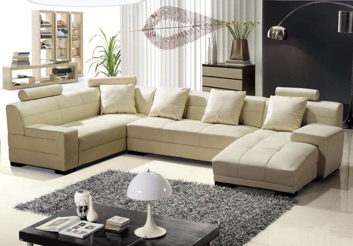 Modern Beige Leather Sectional Sofa Within Beige Sectional Sofas (Photo 8 of 15)