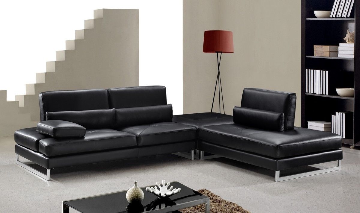 Modern Black Leather Sectional Sofa Within Black Sectional Sofas (View 4 of 15)
