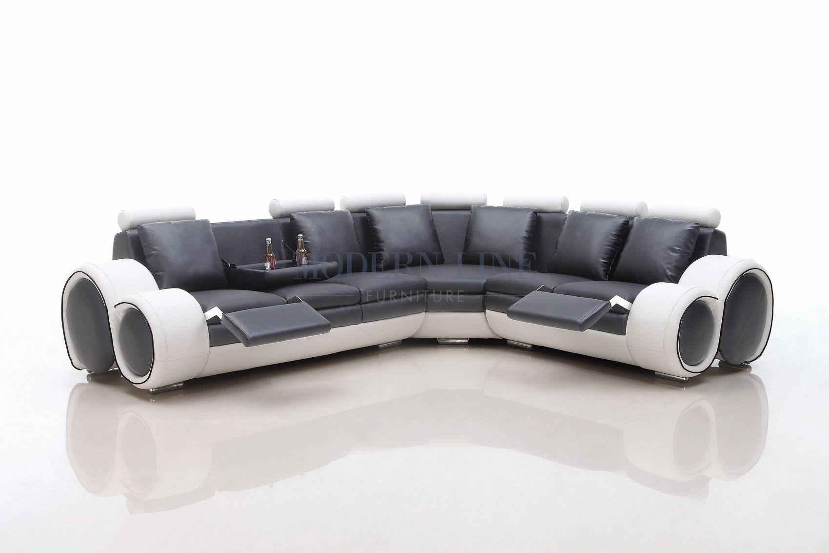 Modern Line Furniture Commercial Custom Made Ultra White Black With Sectional Sofas With Consoles (Photo 9 of 10)