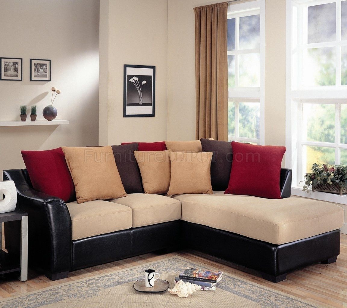 Modern Microfiber Sectional Sofa Vinyl Base 501895 Beige/dark Brown Throughout On Sale Sectional Sofas (Photo 1 of 10)
