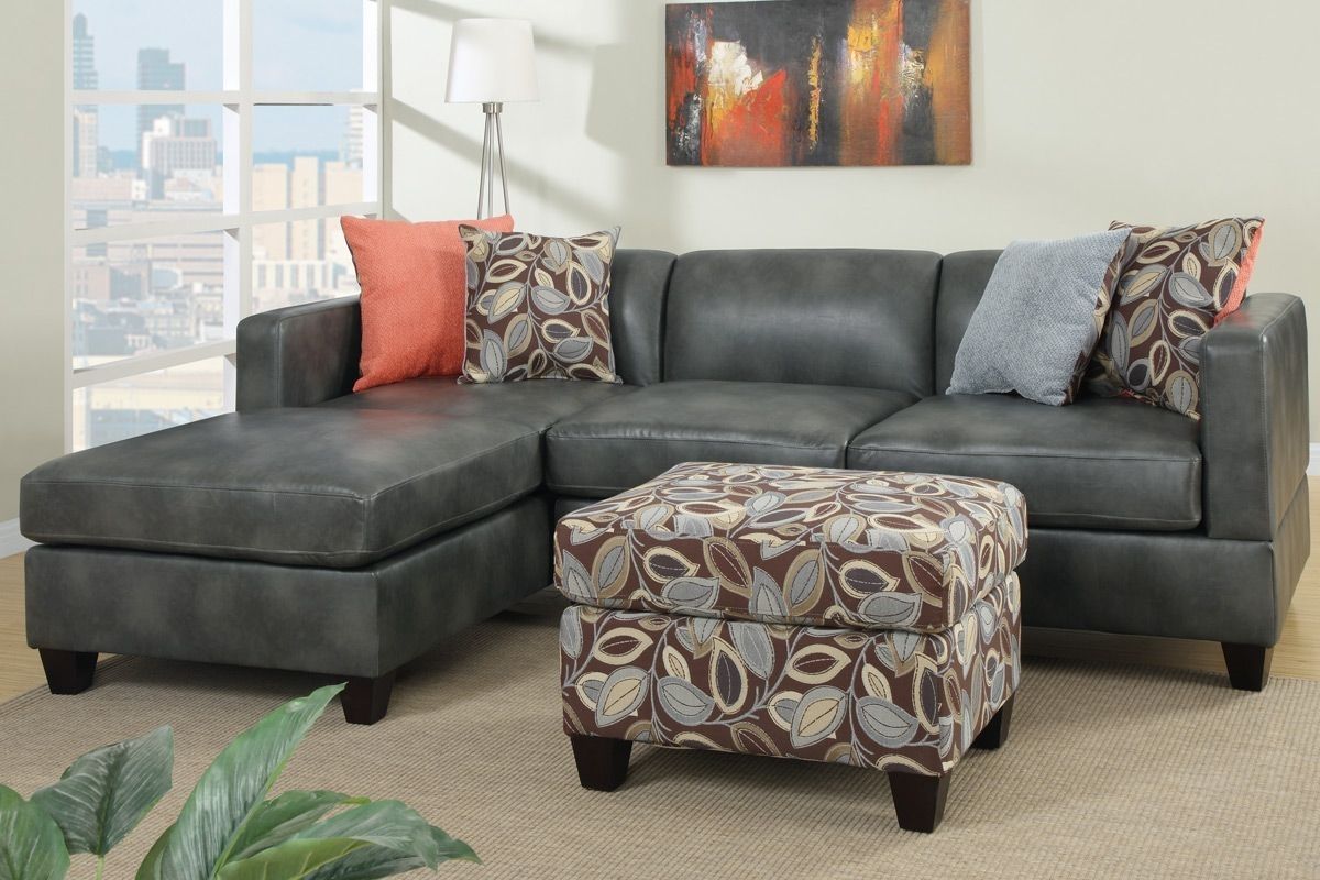 Odessa Gray Faux Leather Sectional Sofa – Steal A Sofa Furniture With Regard To Leather Sectionals With Chaise And Ottoman (View 6 of 15)