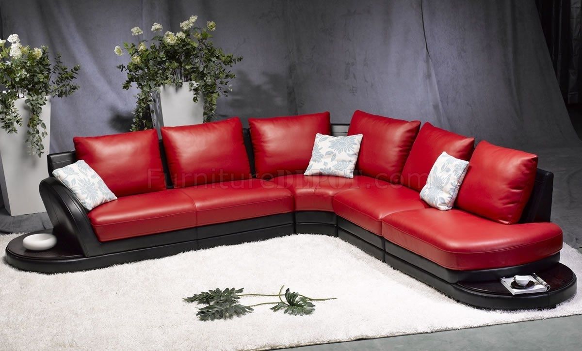 Red & Black Leather Modern Two Tone Sectional Sofa Regarding Red Leather Sectional Couches (View 12 of 15)