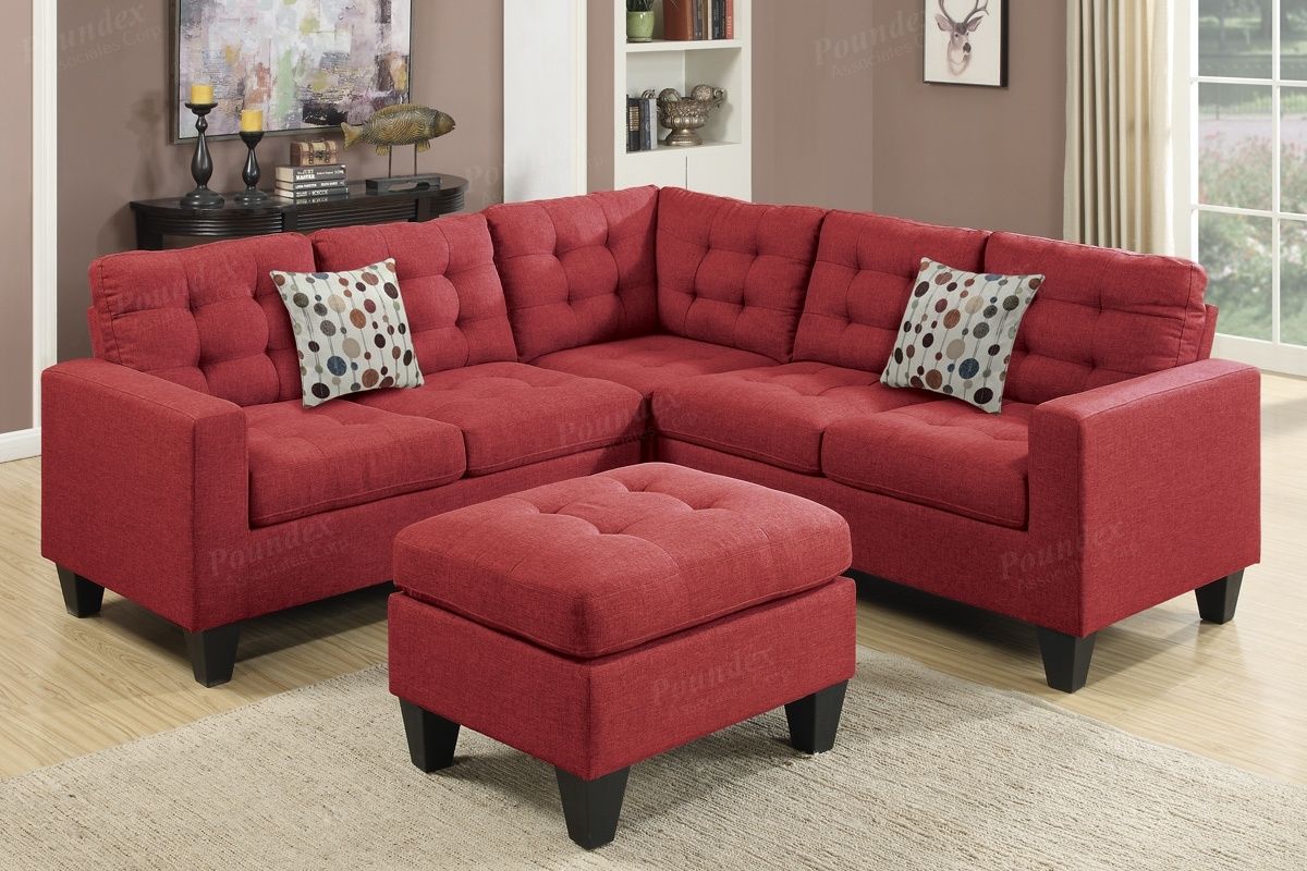 Red Fabric Sectional Sofa And Ottoman – Steal A Sofa Furniture Pertaining To Red Leather Sectional Sofas With Ottoman (Photo 5 of 15)