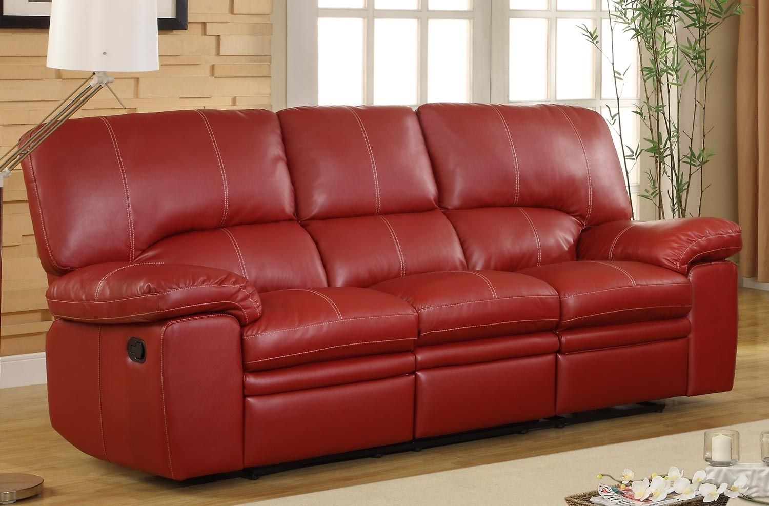 red genuine leather sofa