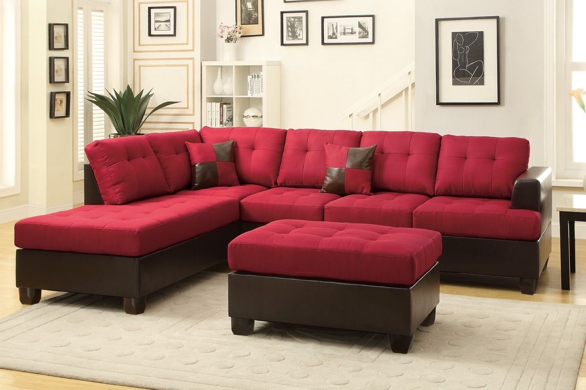 Red Leather Sectional Sofa And Ottoman – Steal A Sofa Furniture With Regard To Red Leather Sectionals With Chaise (Photo 4 of 15)