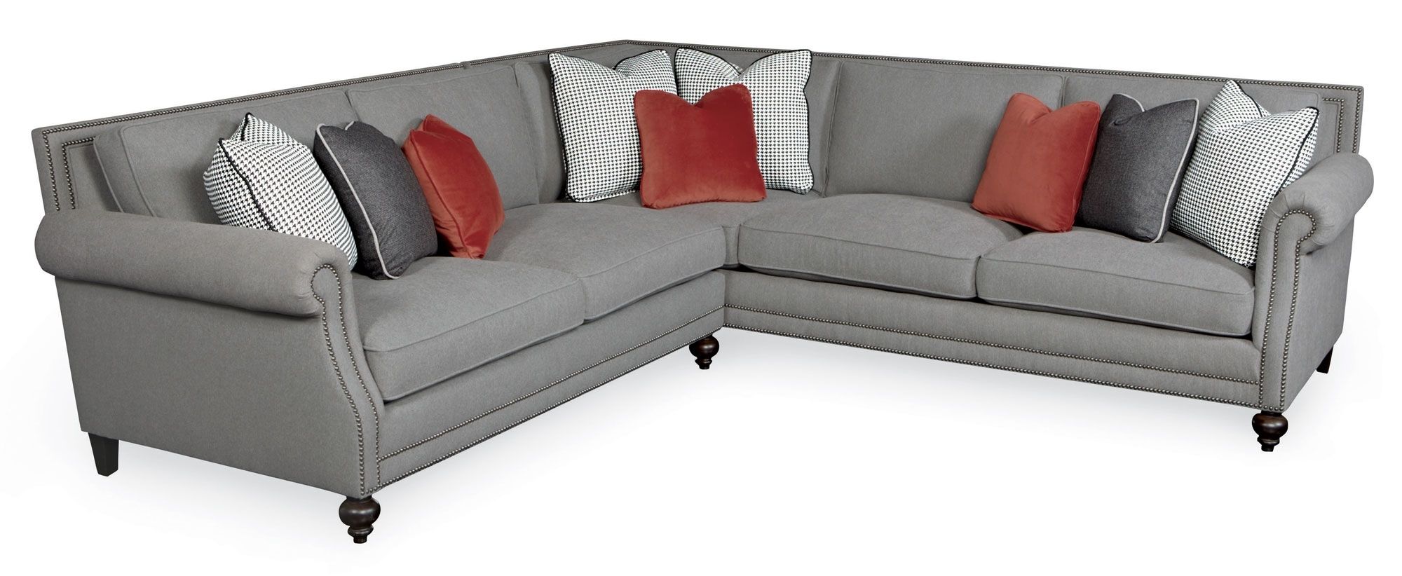 Sectional Sofa Design: Nailhead Sectional Sofa Fabric Leather Chaise Intended For Sectional Sofas With Nailhead Trim (Photo 10 of 10)
