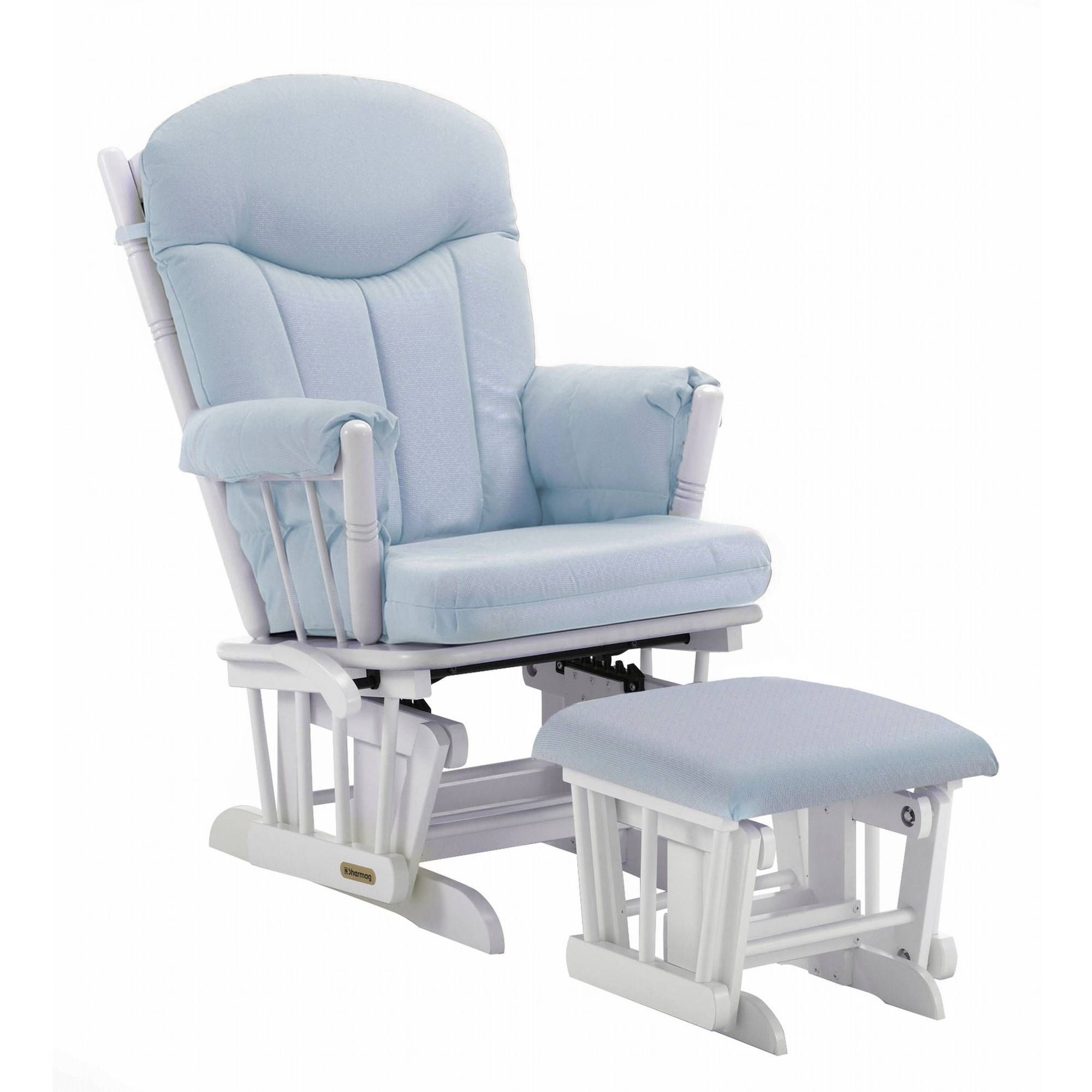 Shermag Combo Glider/ottoman, White/pickwick Light Blue – Walmart Pertaining To Gliders With Ottoman (View 8 of 15)