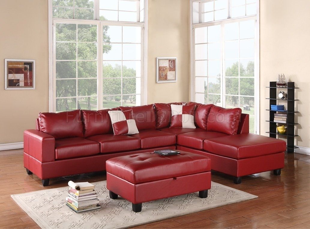 Featured Photo of 2024 Popular Red Leather Sectionals with Ottoman