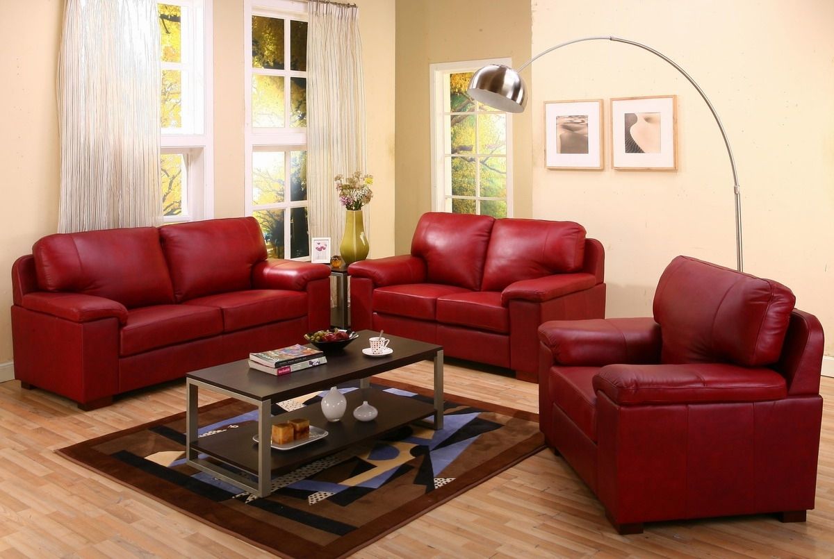 Spectacular Red Leather Couch Living Room Ideas 11 In With Red With Regard To Red Leather Couches And Loveseats (Photo 3 of 15)