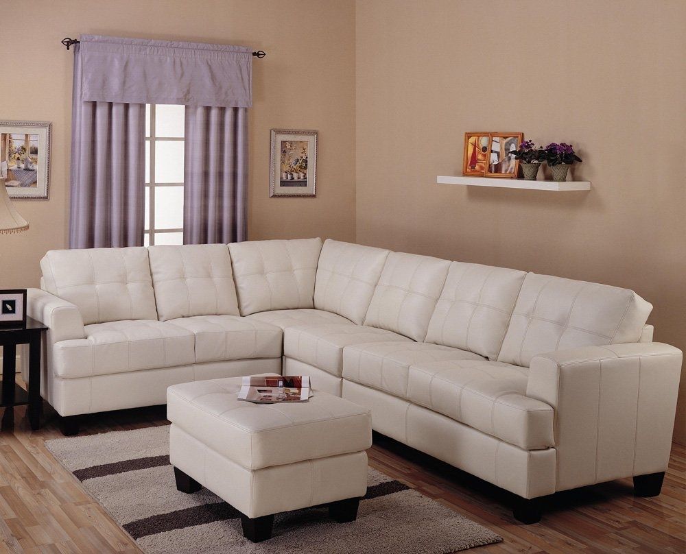 Toronto Tufted Cream Leather L Shaped Sectional Sofatrue Within L Shaped Sofas (View 10 of 10)