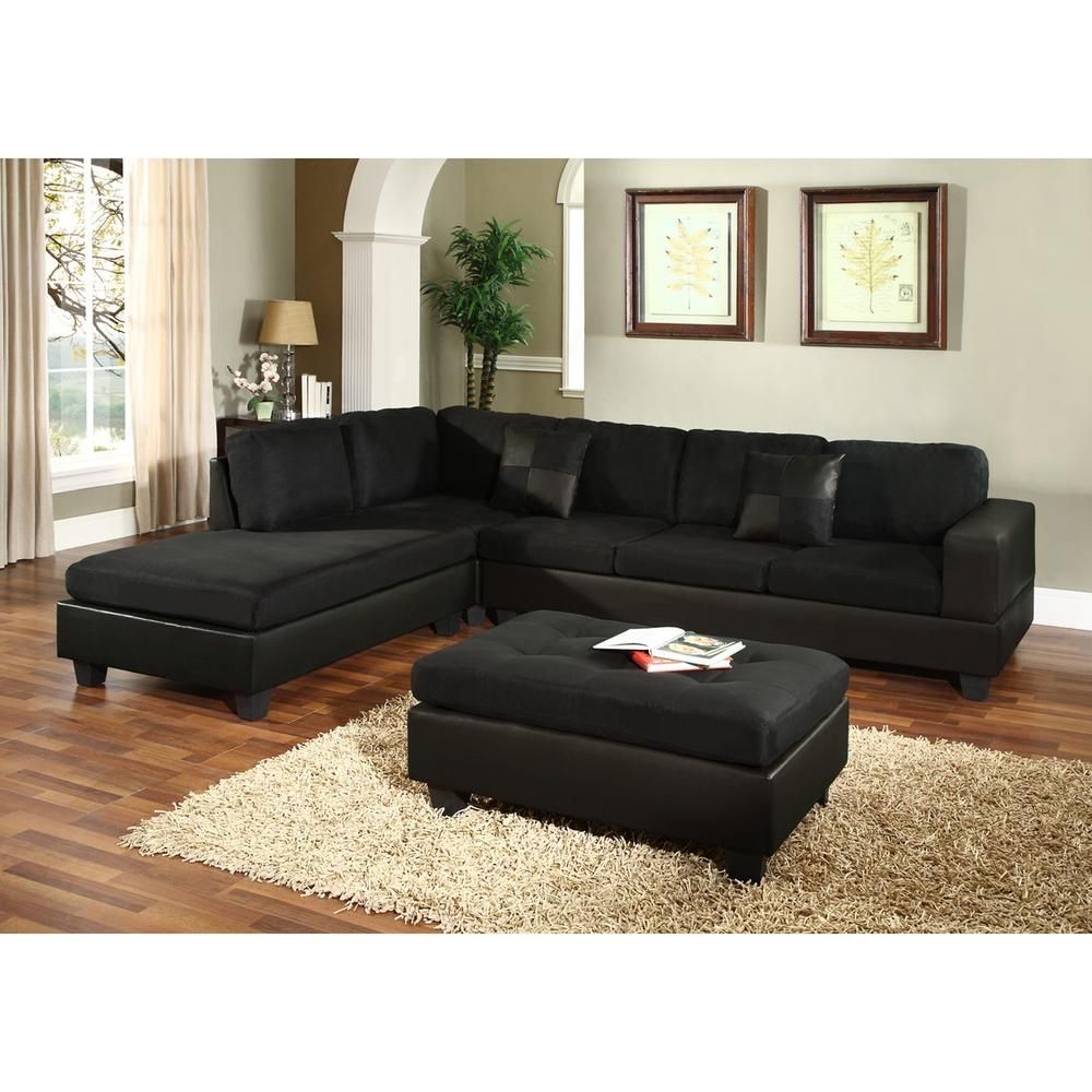 Venetian Worldwide Dallin Black Microfiber Sectional Mfs0005 L – The For Black Sectional Sofas (View 7 of 15)