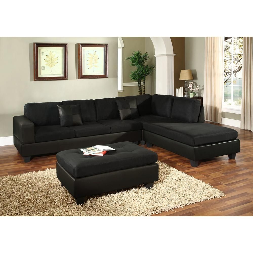 Venetian Worldwide Dallin Black Microfiber Sectional Mfs0005 R – The In Home Depot Sectional Sofas (View 6 of 10)