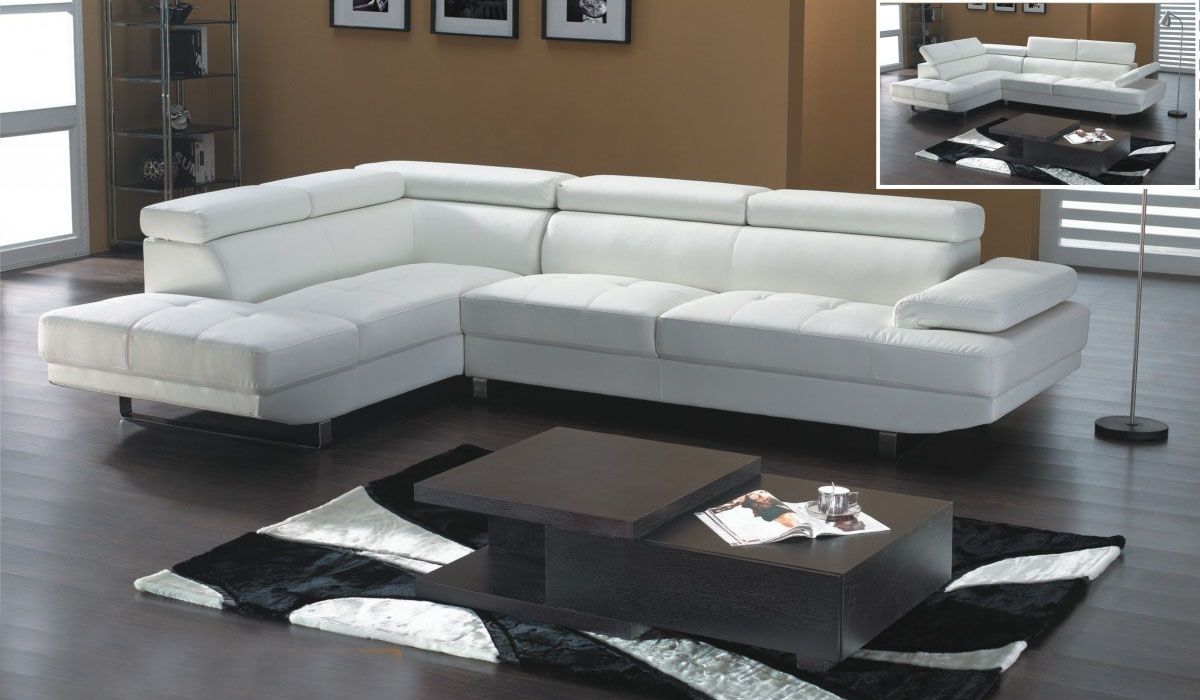 White Leather Modern Sectional Sofa With Adjastable Headrests Intended For White Sectional Sofas (View 3 of 10)