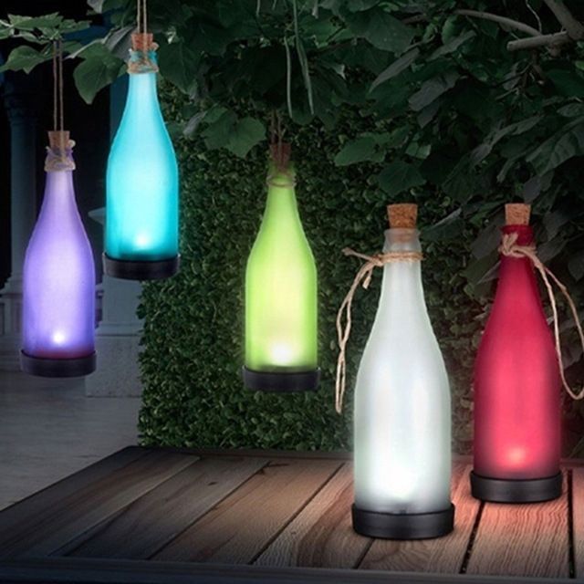 1pc Cork Wine Bottle Led Solar Powered Sense Light Outdoor Hanging Regarding Outdoor Hanging Bottle Lights (View 2 of 10)