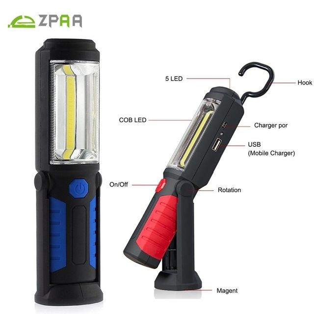 2 Modes Portable Cob Led Usb Rechargeable Work Light Lamp Flashlight Within Outdoor Hanging Work Lights (View 8 of 10)