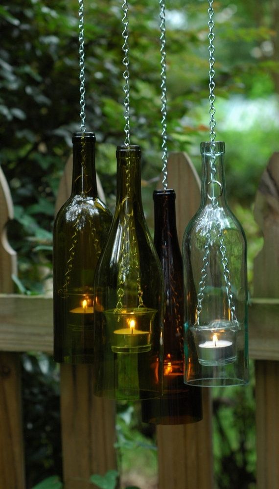 Bottle & Chain Hanging Wine Bottle Lantern. Glass Tea Light Candle Regarding Hanging Outdoor Tea Light Lanterns (Photo 1 of 10)