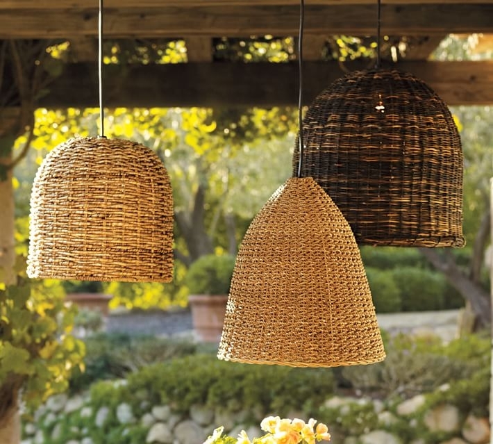 Grove Wicker Indoor/outdoor Pendant Lights, Set Of 3 | Pottery Barn With Regard To Outdoor Hanging Wicker Lights (Photo 1 of 10)