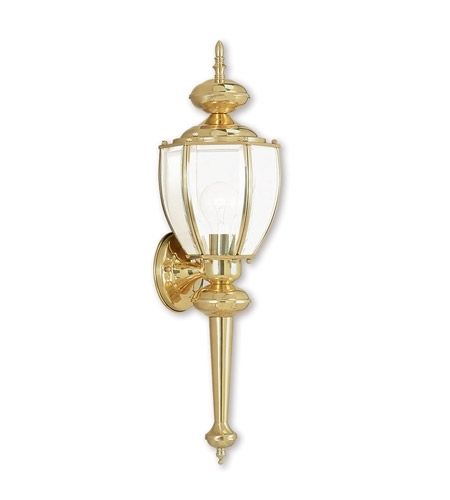 Livex 2112 02 Outdoor Basics 1 Light 25 Inch Polished Brass Outdoor Intended For Brass Outdoor Wall Lighting (View 4 of 10)